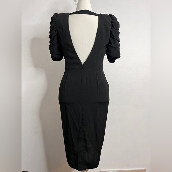 Vintage 80s Little Black Dress Statement Sleeves Open Back Knee Length Size 7/8 - Picture 2 of 11